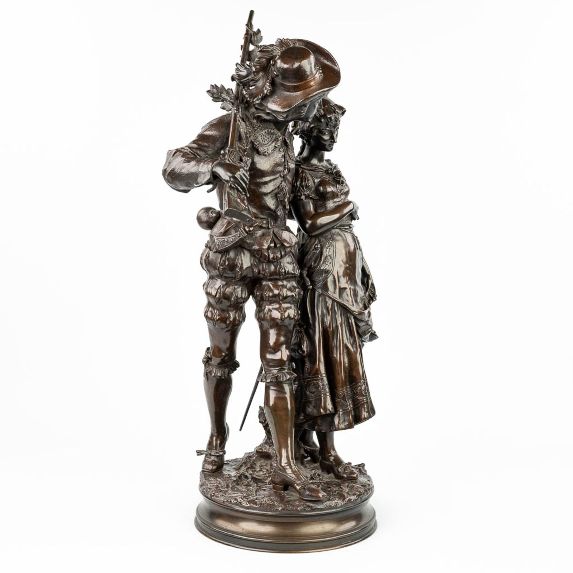 Adrien Etienne GAUDEZ (1845-1902) 'Retour de Chasse' a bronze statue on a revolving base. (H:72cm) - Image 8 of 15