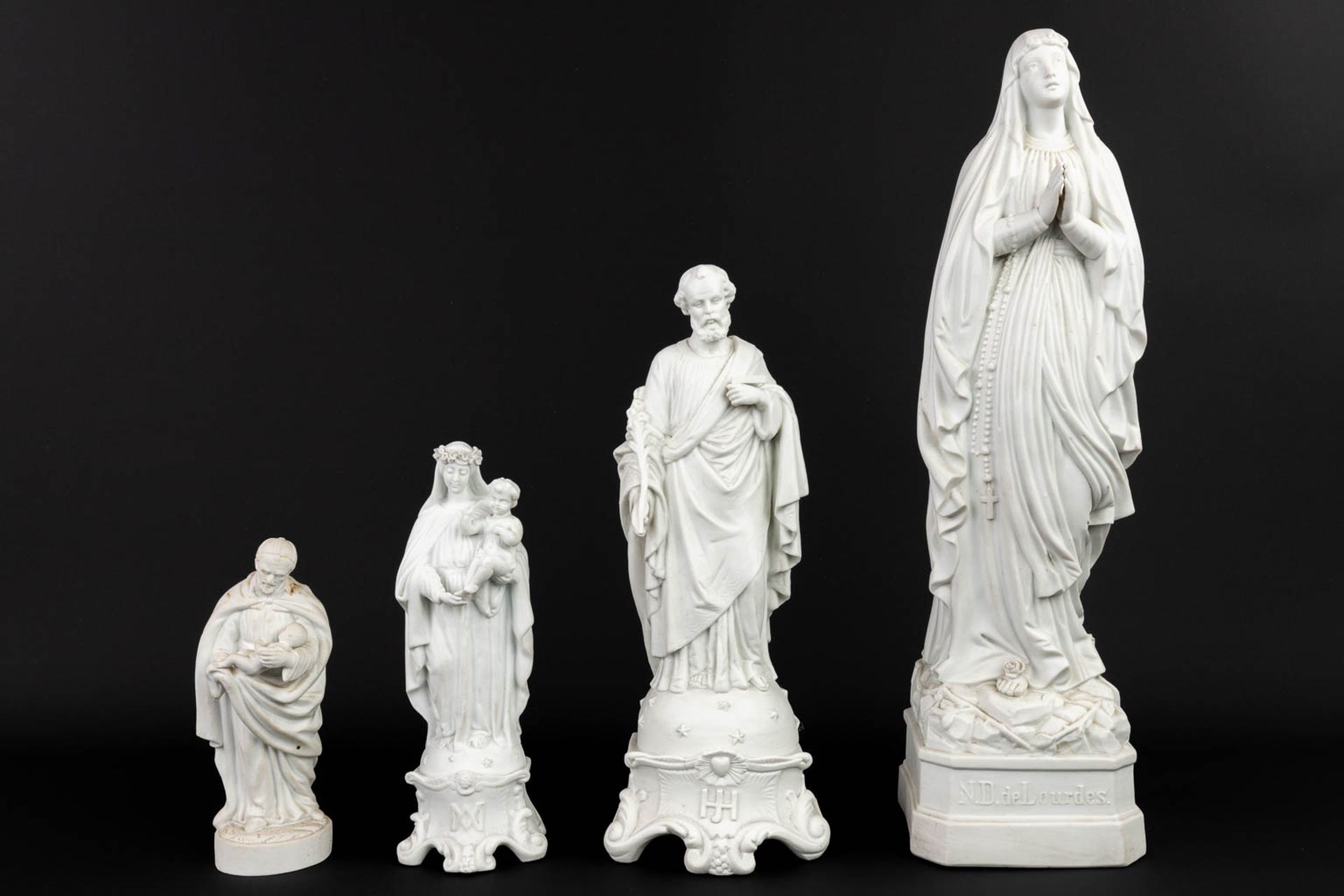 A collection of 4 biscuit porcelain statues of holy figurines. (H:52,5cm) - Image 3 of 16