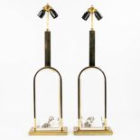 A pair of mid-century table lamps made of gold-plated metal and acrylic. (H:84cm)