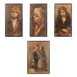 Marthe DE SPIEGELEIR (1897-1991) a collection of 4 paintings, portraits and a couple. Oil on panel.