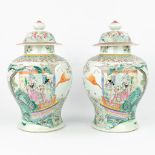 A pair of Chinese baluster vases with hand-painted decor 'Emperor in the garden'. 19th century. (H:4