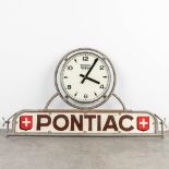 A vintage advertising sign made by Pontiac with a working clock, used during cycling races. (H:66cm)