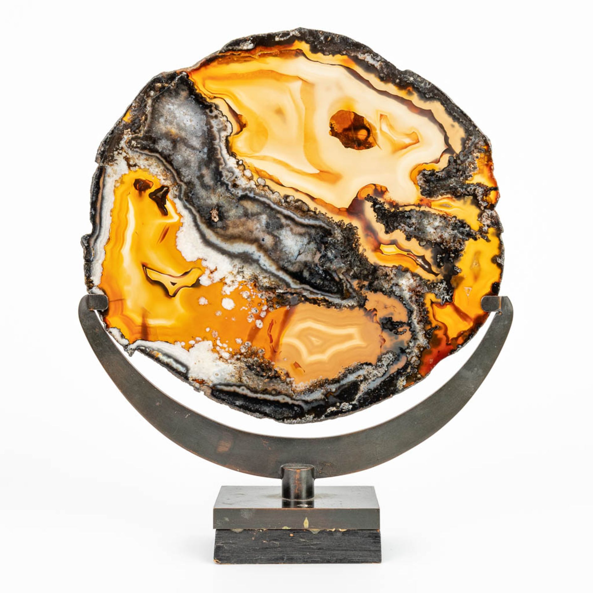 Een mid-century decorative Agate stone in a bronze stand. (H:25,5cm) - Image 12 of 12