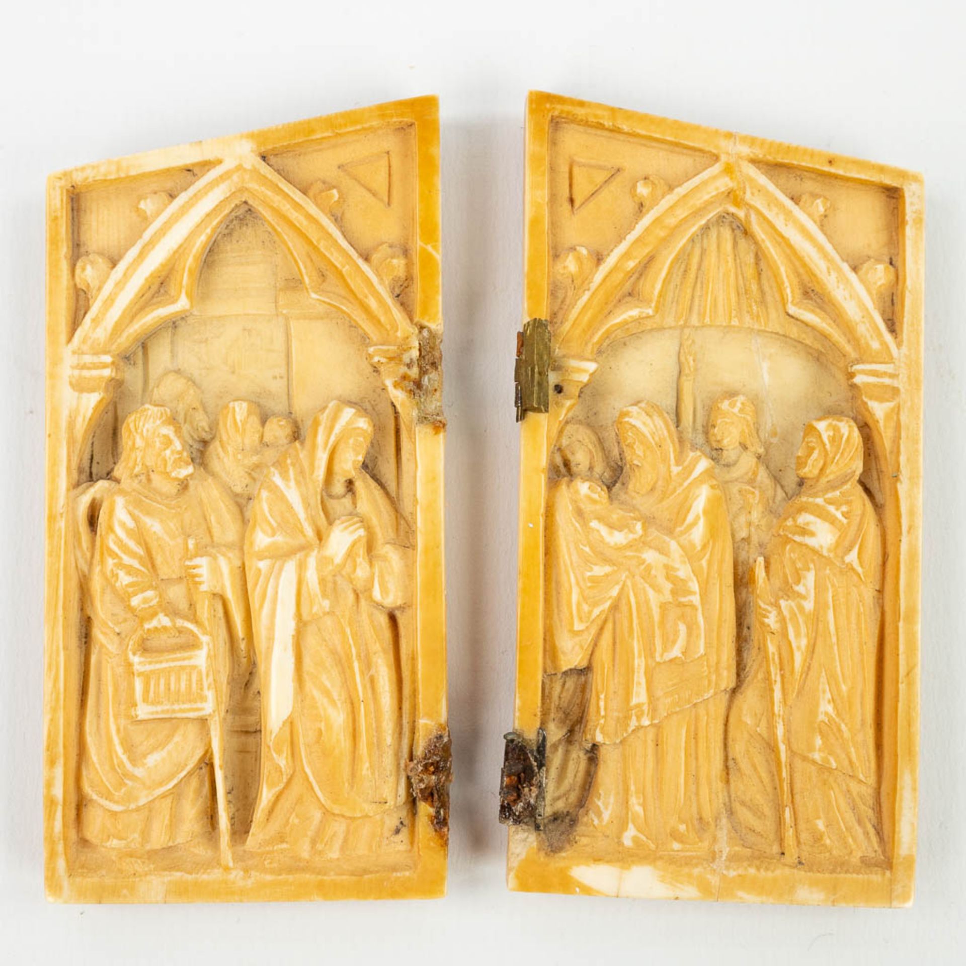 An antique Diptych made of ivory 'The Birth of Christ' in a Gothic Revival style. Added a small trin - Image 13 of 13