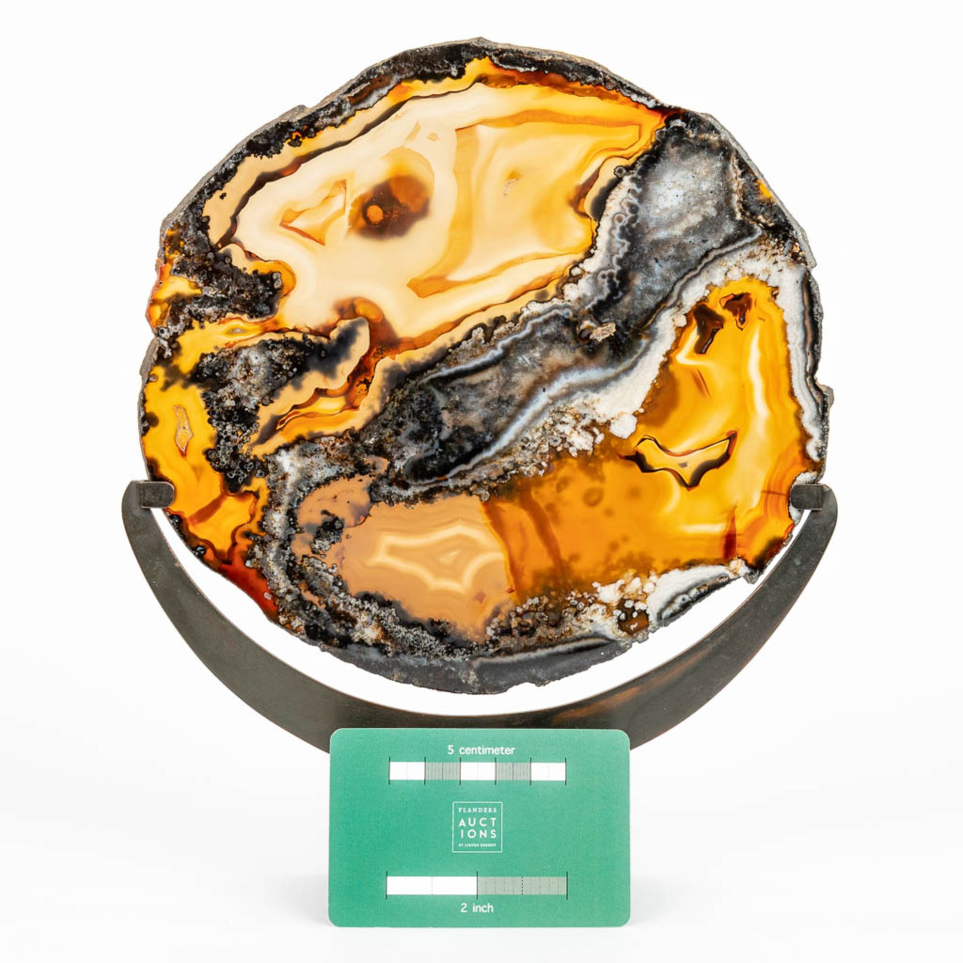 Een mid-century decorative Agate stone in a bronze stand. (H:25,5cm) - Image 6 of 12