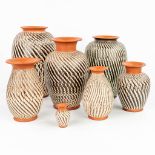 A collection of 7 Wekara Sgraffito vases. Germany, around 1950. (H:31cm)