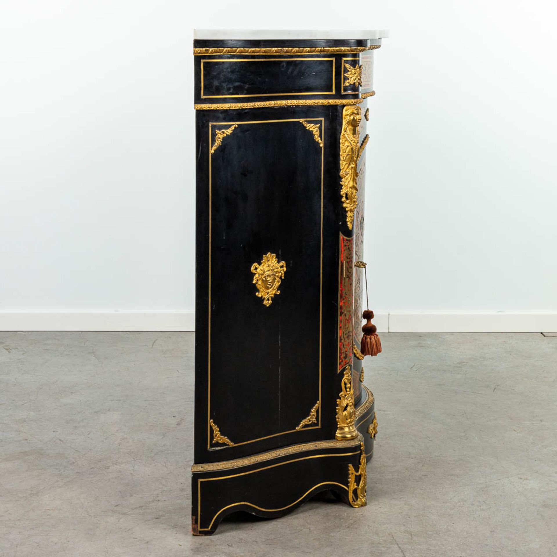 A cabinet with marble top made in Napoleon 3 style, mounted with bronze and finished with boulle tor - Image 8 of 17