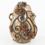 Roger GUERIN (1896-1954) a vase made of glazed grs and mounted with wrought iron. (H:32cm)