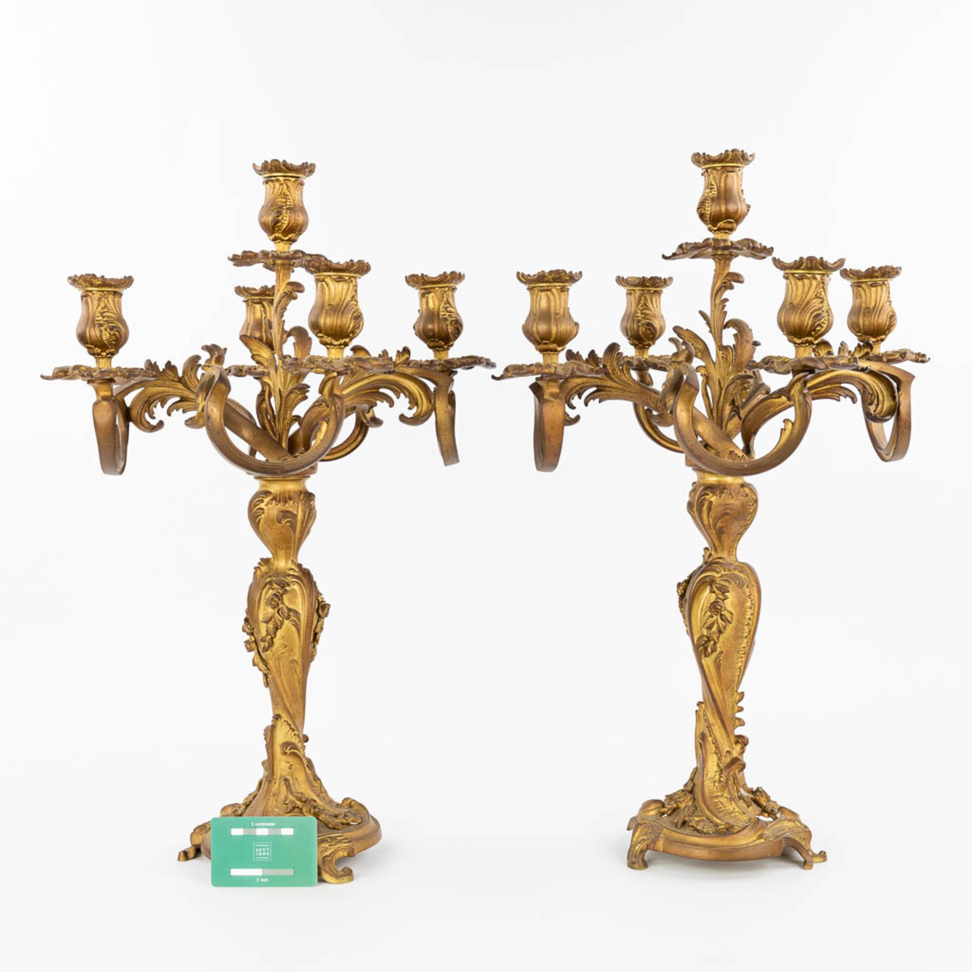 A pair of candelabra made of gilt bronze in Rococo style. (H:58cm) - Image 2 of 10