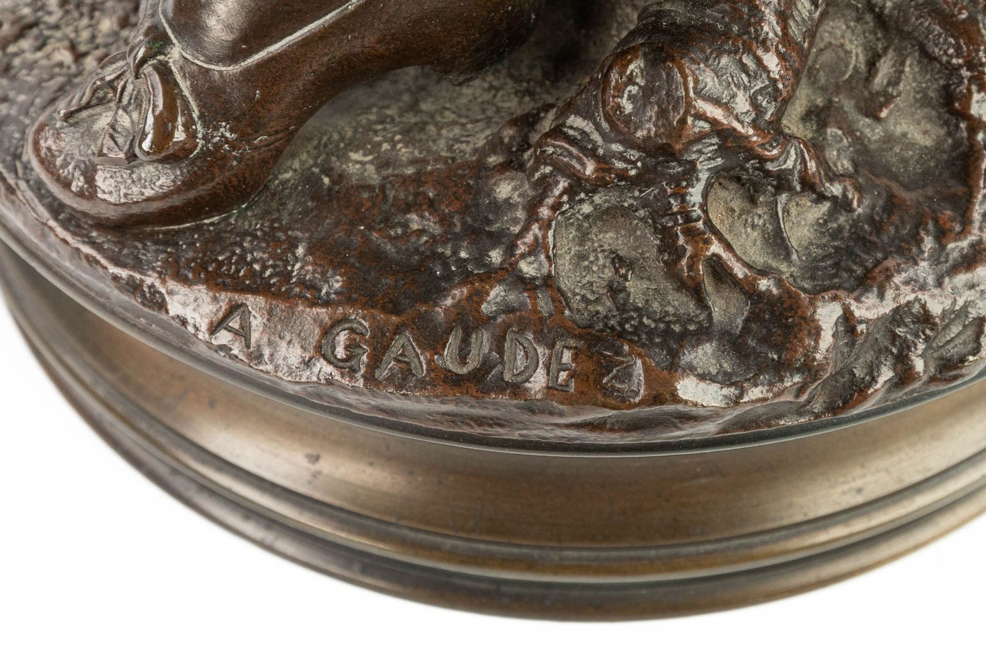 Adrien Etienne GAUDEZ (1845-1902) 'Retour de Chasse' a bronze statue on a revolving base. (H:72cm) - Image 9 of 15