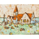 Alfons BLOMME (1889-1979) 'Church' a painting, oil on panel. (36 x 28,4 cm)