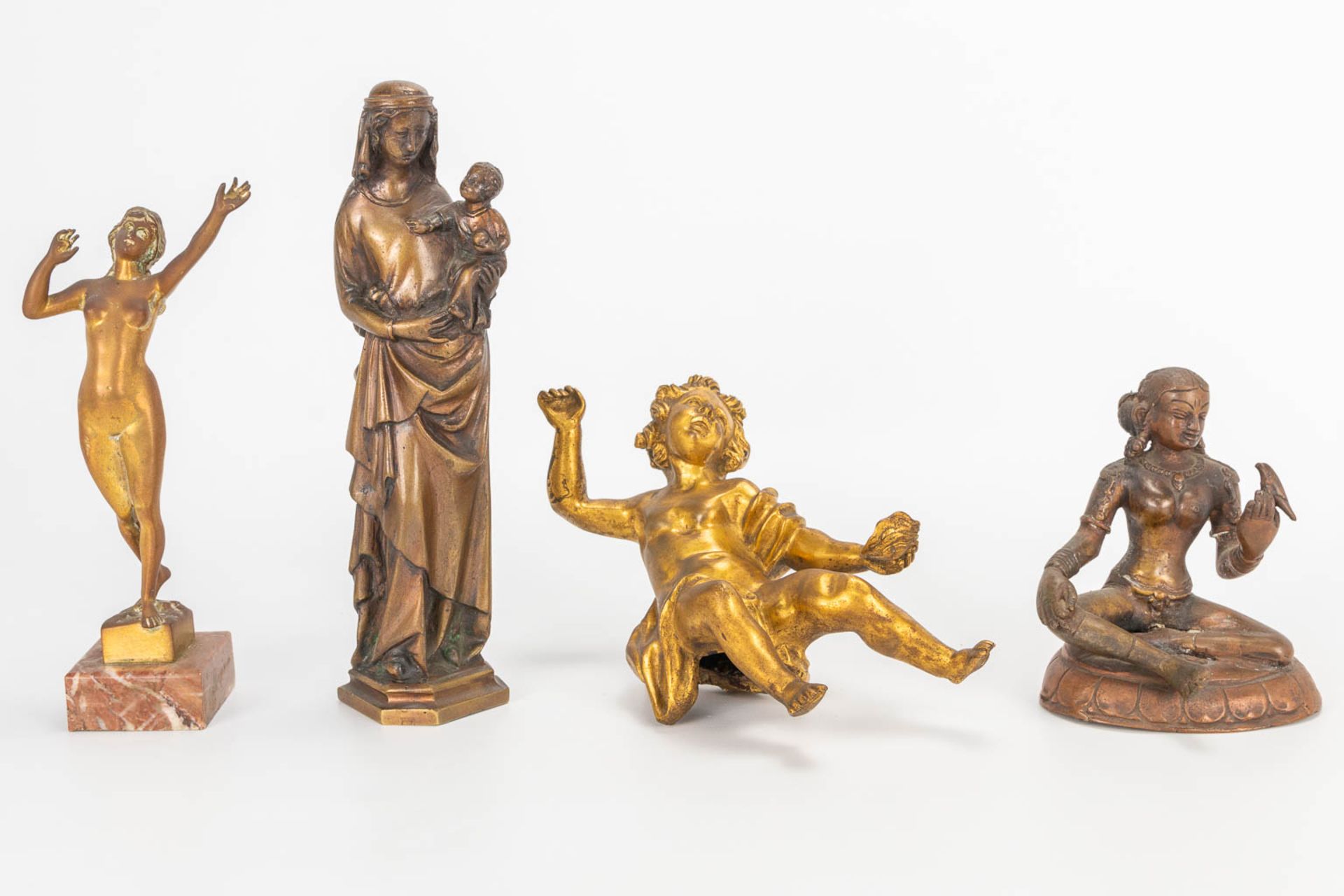 A collection of 10 bronze and spelter figurines and objects. (H:23cm) - Image 6 of 12