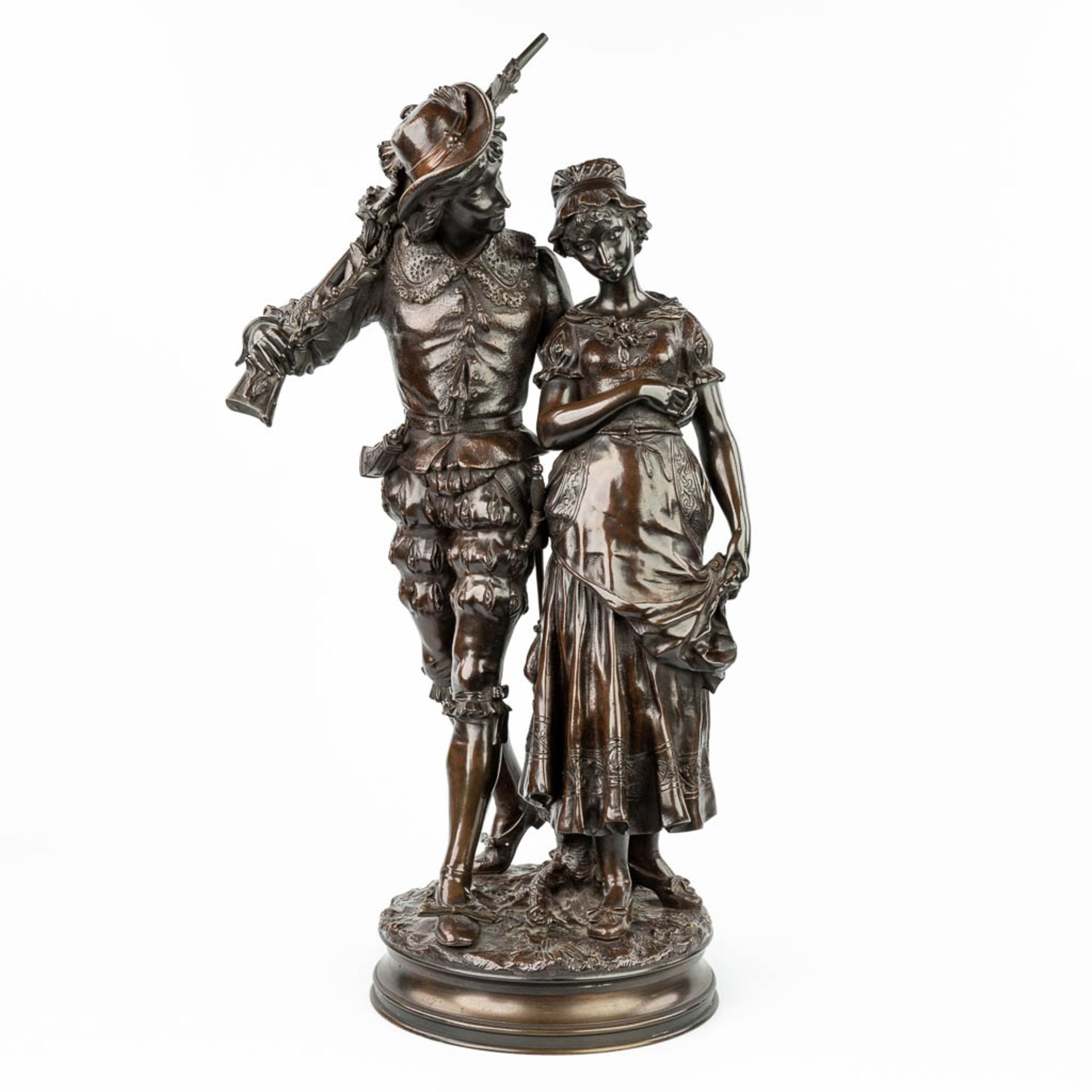 Adrien Etienne GAUDEZ (1845-1902) 'Retour de Chasse' a bronze statue on a revolving base. (H:72cm) - Image 4 of 15