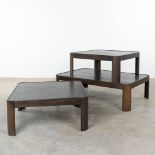 A set of 3 mid-century side / coffeeÊtables made of wood with a slate stone, 20th century. (H:37cm)