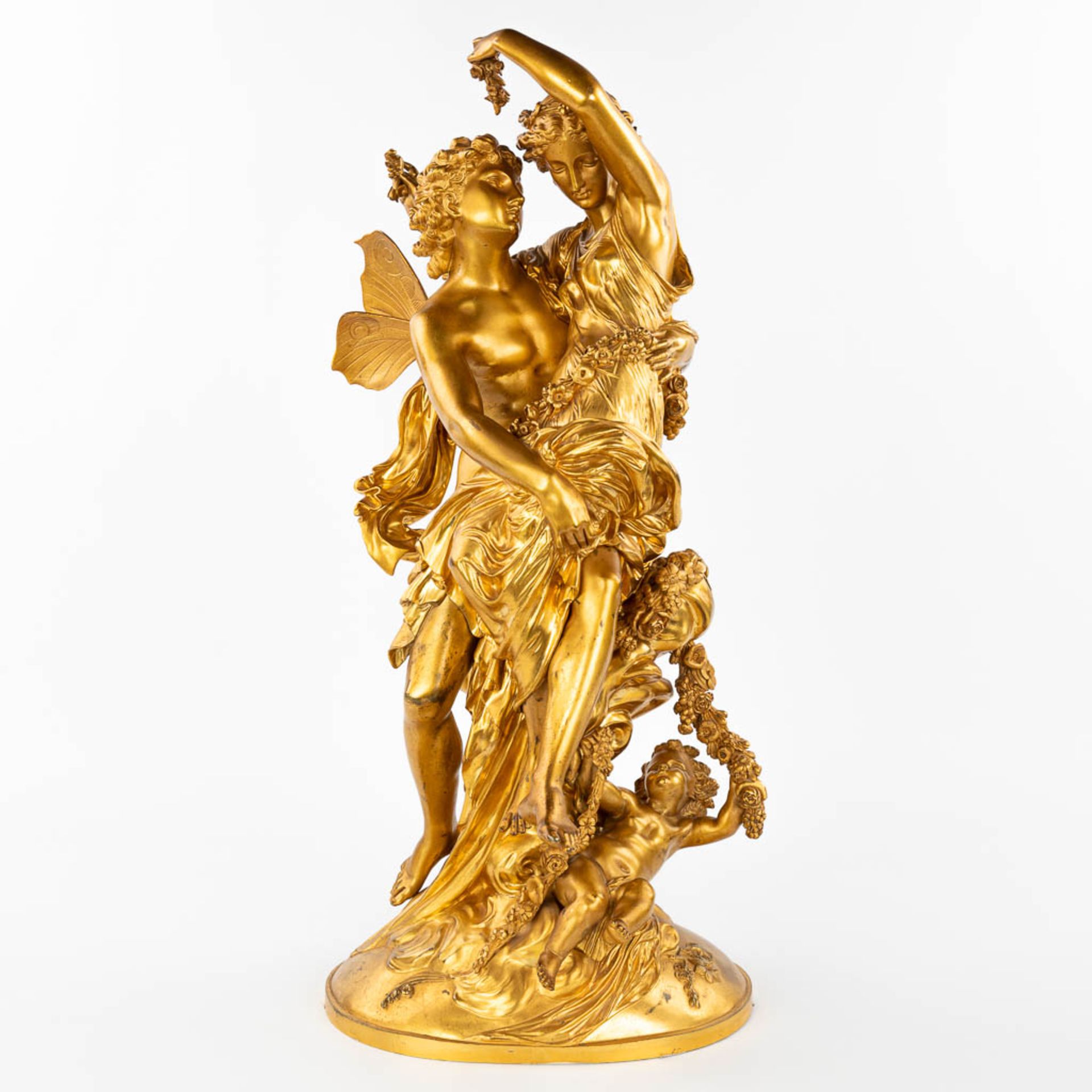 Mathurin MOREAU (1822-1912)(attr.) 'Zephyros and Flora', an exceptional neoclassical gilt bronze sta