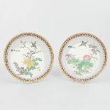 A pair of Chinese plates made of porcelain and decorated with fauna and flora. 20th century. Marked