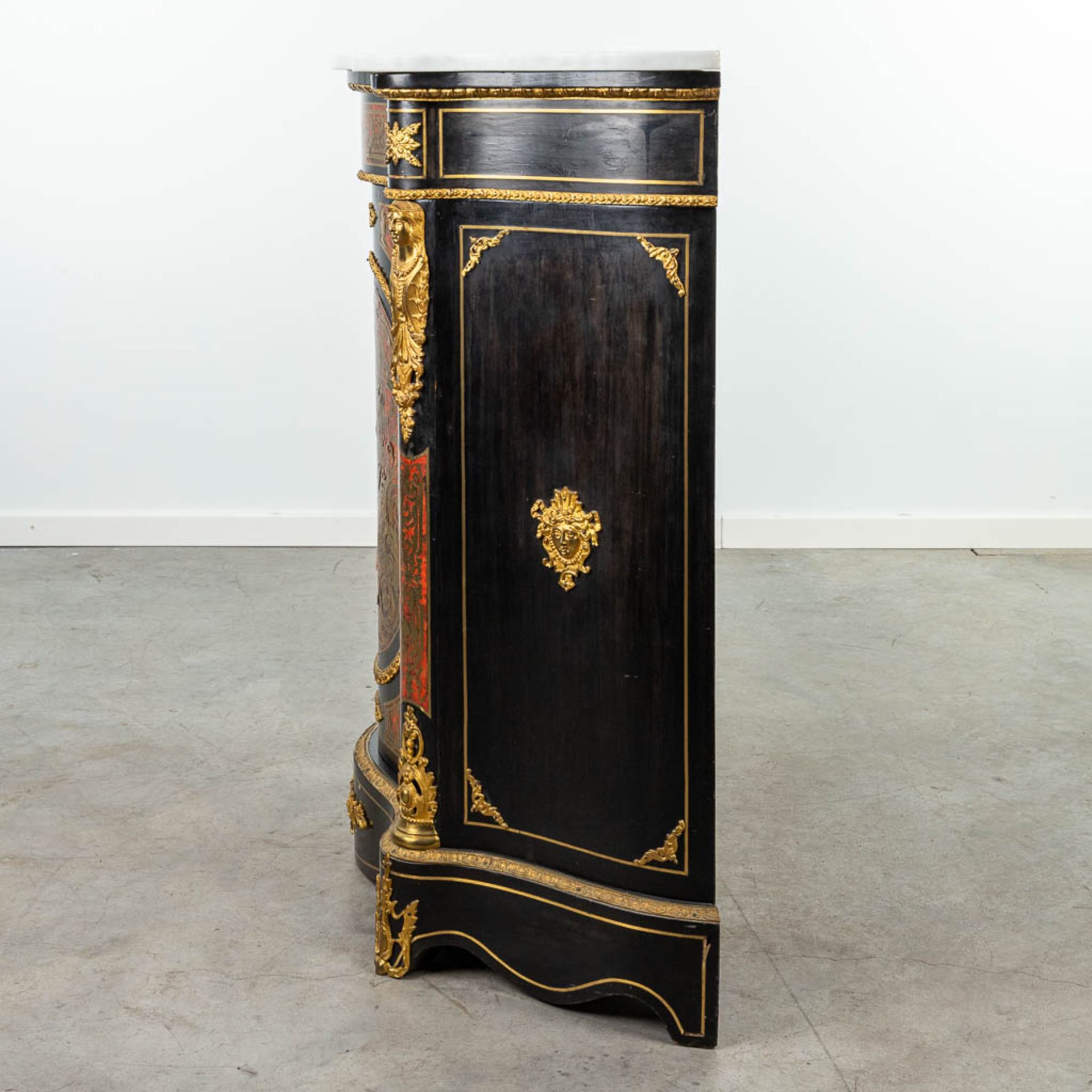 A cabinet with marble top made in Napoleon 3 style, mounted with bronze and finished with boulle tor - Image 4 of 17