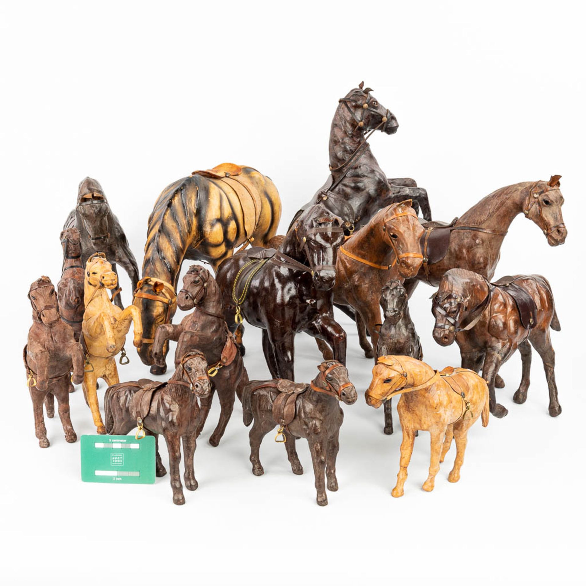 A collection of 15 horses made of Papier MachŽ and finished with leather. (H:30cm) - Image 2 of 11