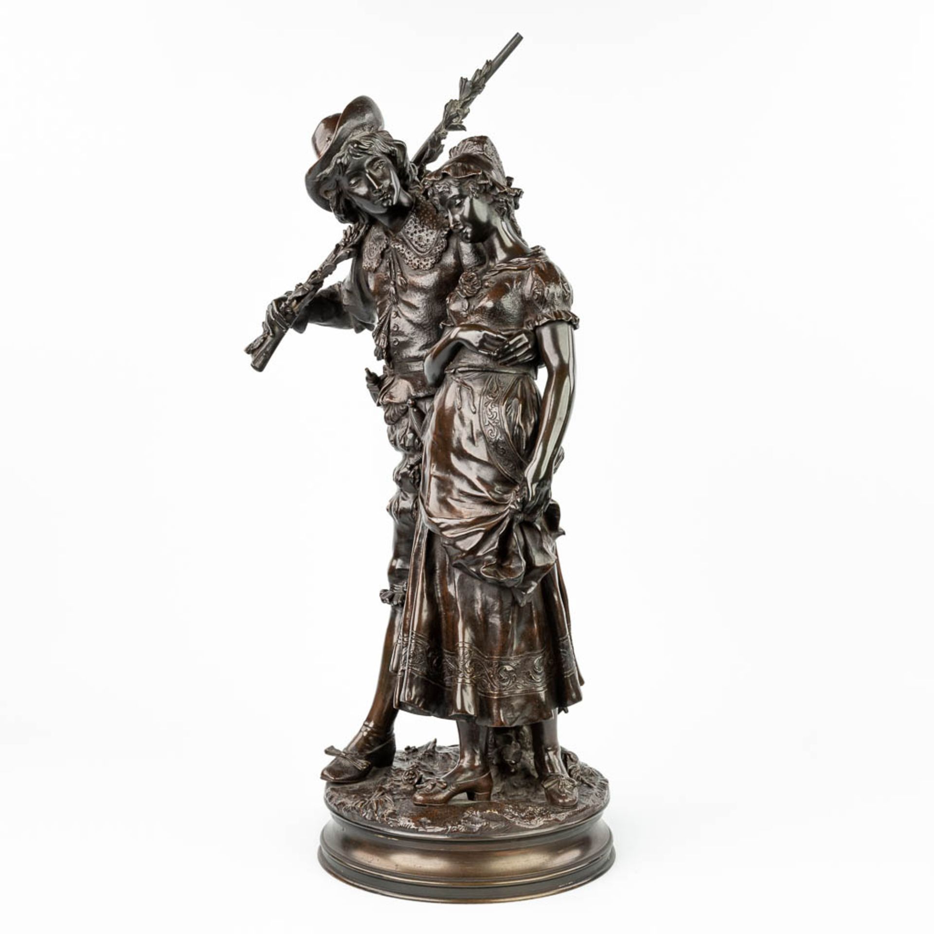 Adrien Etienne GAUDEZ (1845-1902) 'Retour de Chasse' a bronze statue on a revolving base. (H:72cm) - Image 14 of 15