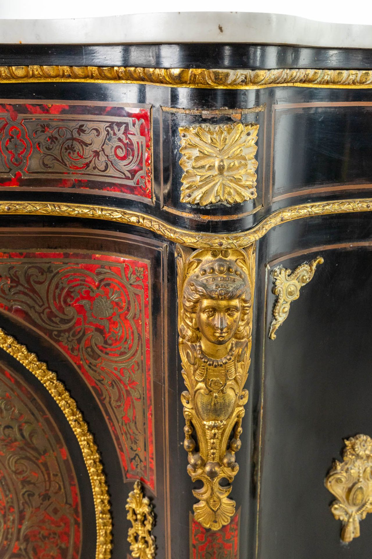 A cabinet with marble top made in Napoleon 3 style, mounted with bronze and finished with boulle tor - Image 7 of 18