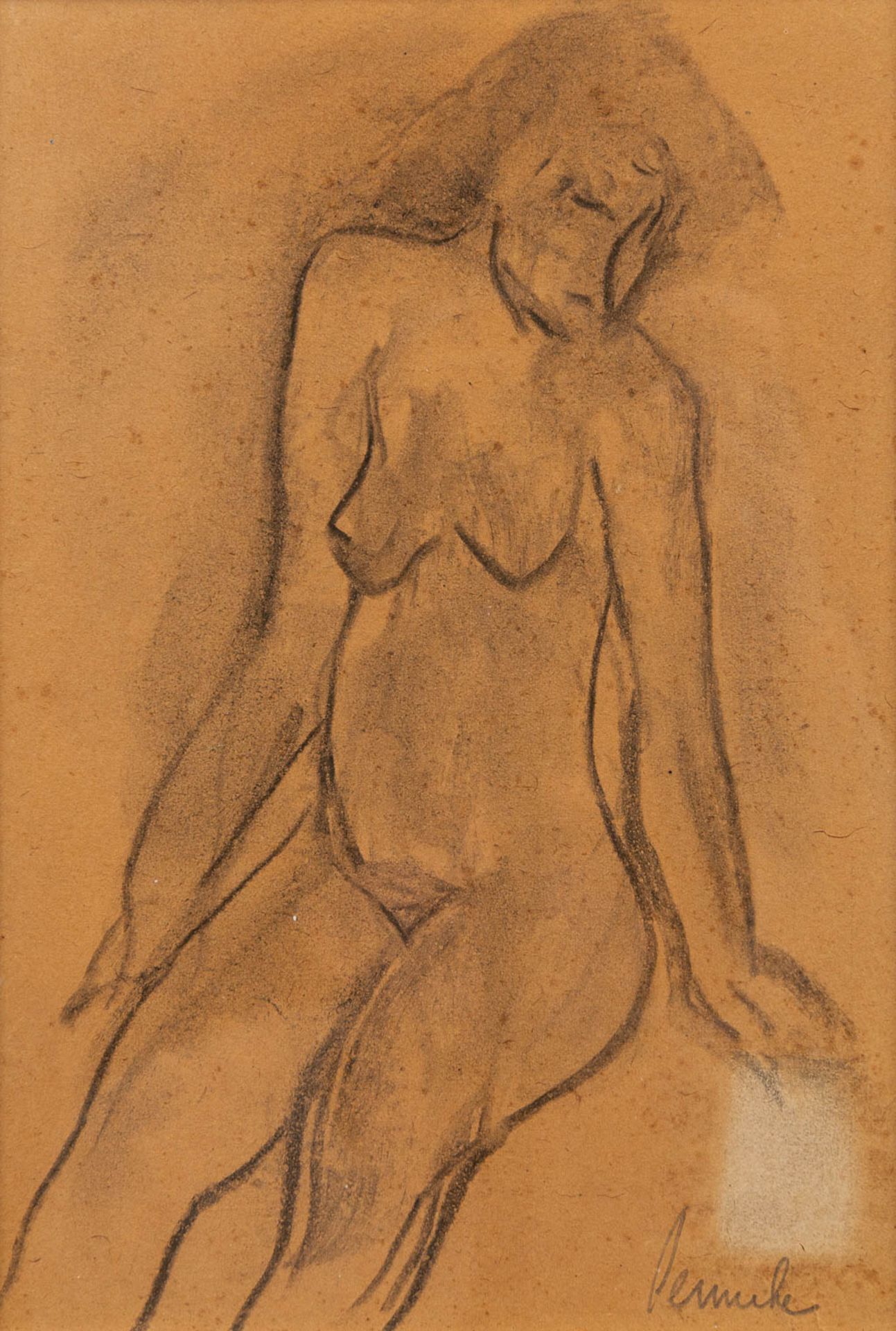 Constant PERMEKE (1886-1952) 'sitting naked' a drawing, pencil on paper. (17 x 25 cm)