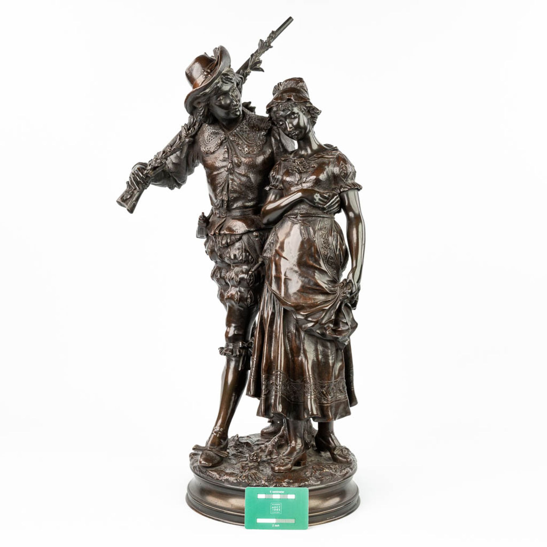 Adrien Etienne GAUDEZ (1845-1902) 'Retour de Chasse' a bronze statue on a revolving base. (H:72cm) - Image 2 of 15