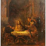 No signature found, 'The Supper at Emmaus' a painting, oil on panel. After Rembrandt Van Rijn