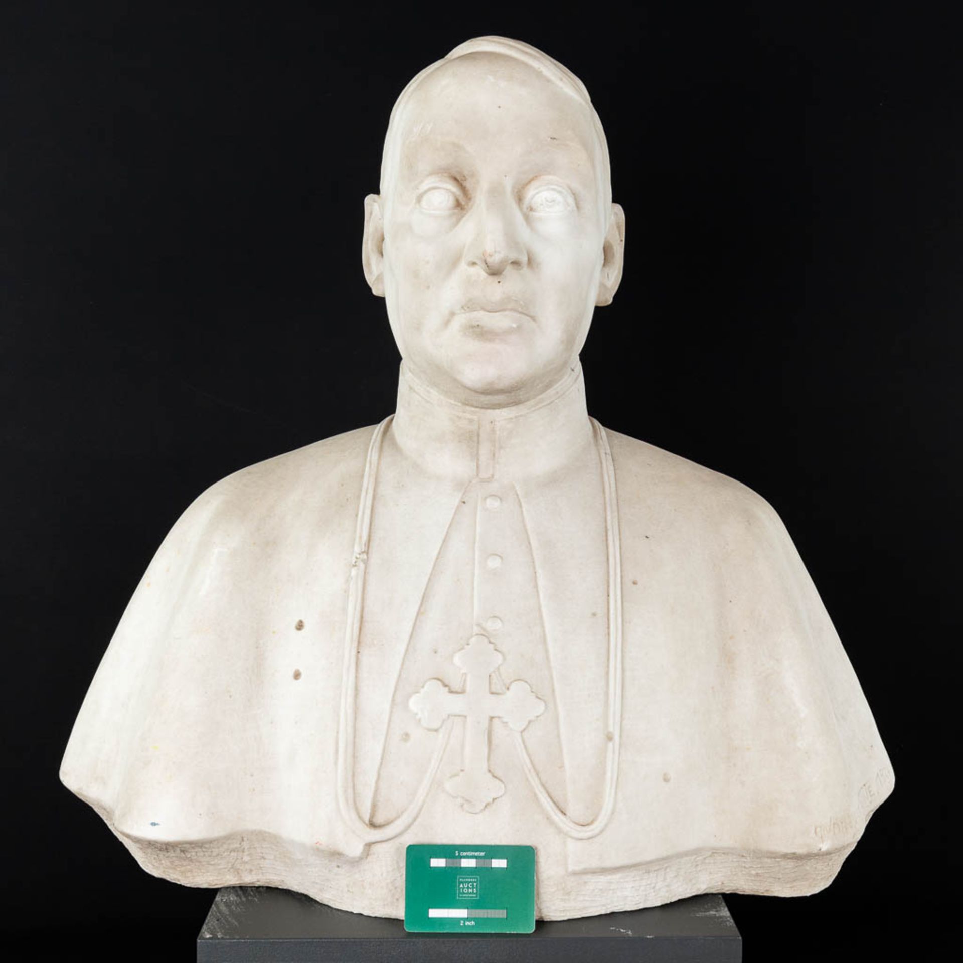 André FONTAINE (XIX-XX) 'Buste of a Cardinal' a statue made of sculptured Carrara marble. (H:60cm) - Image 2 of 10