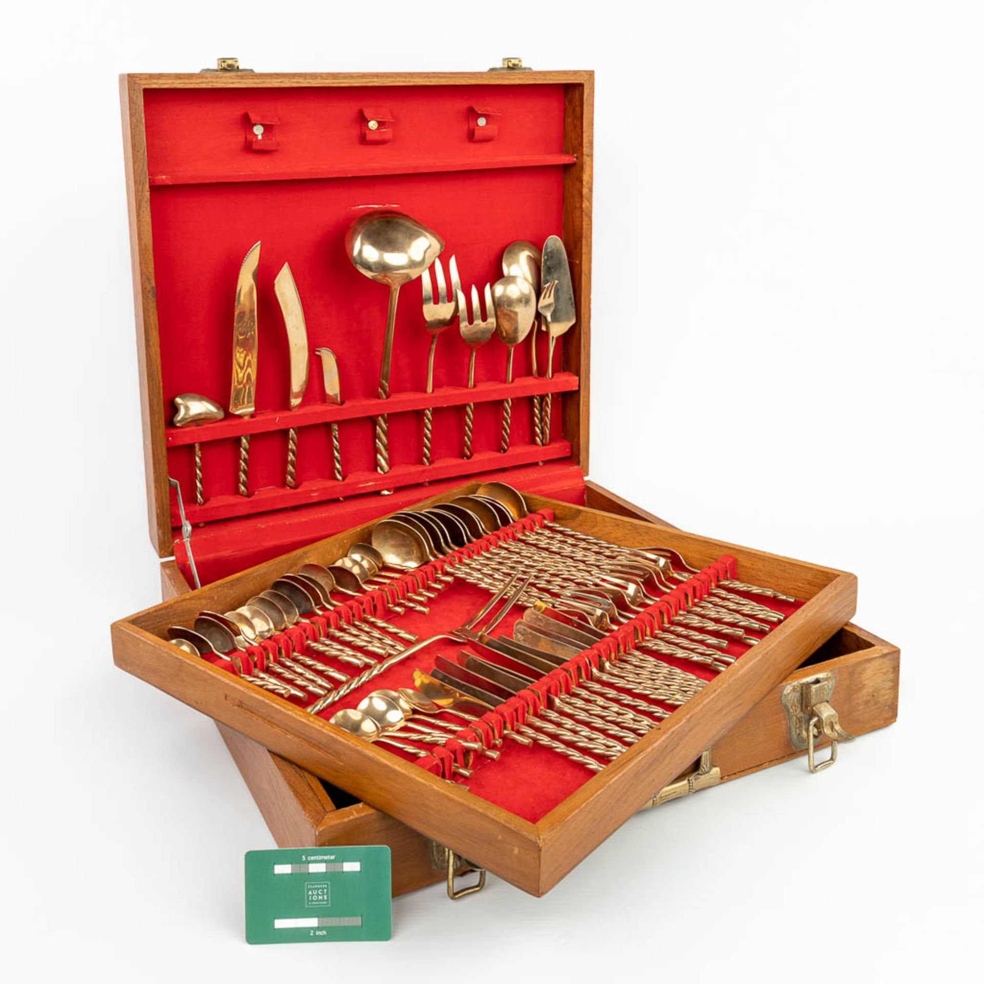 A cutlery case with gold-plated cutlery in a wood box. (H:10cm) - Image 12 of 12