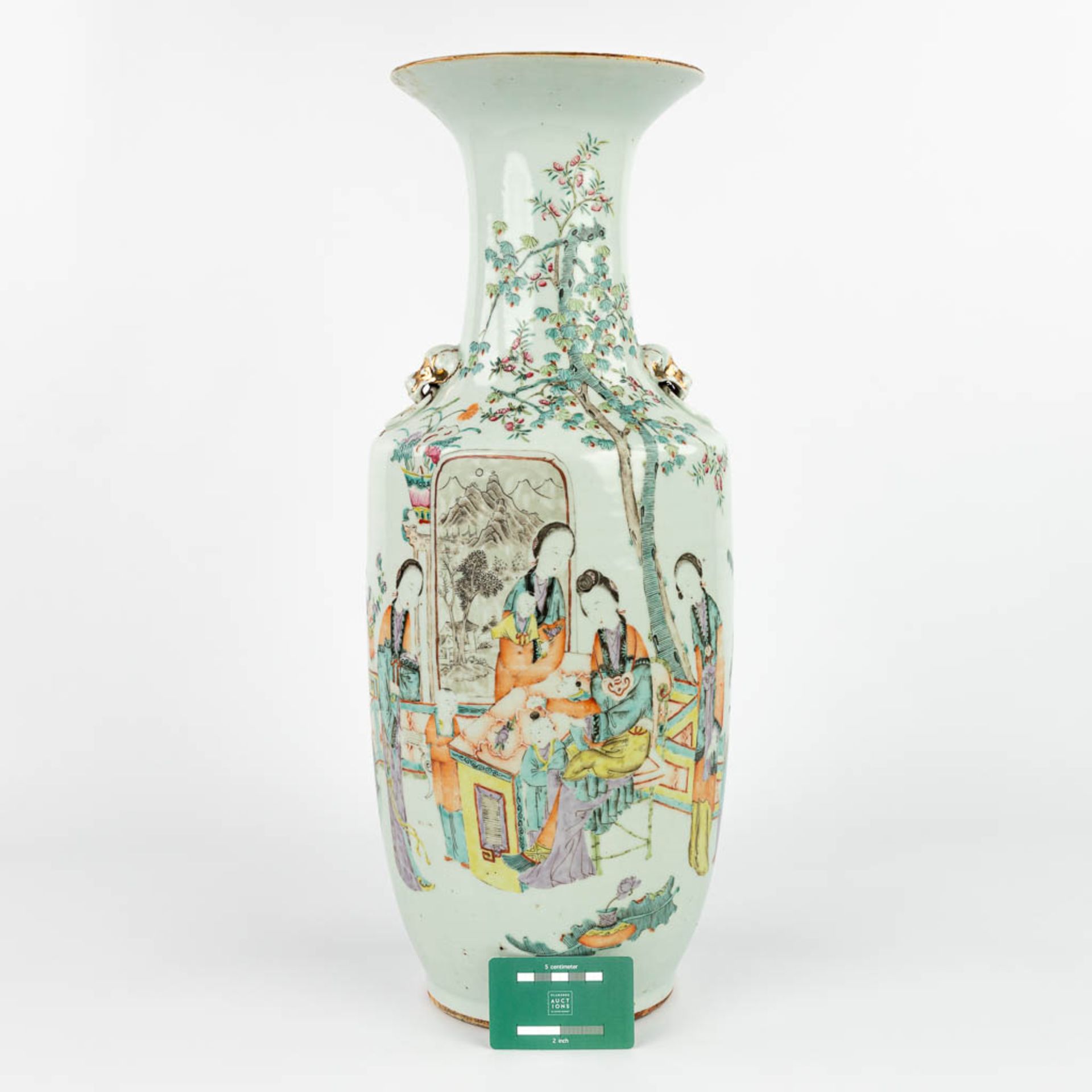 A Chinese vase made of porcelain decorated with ladies at a table. (H:57,5cm) - Image 5 of 14