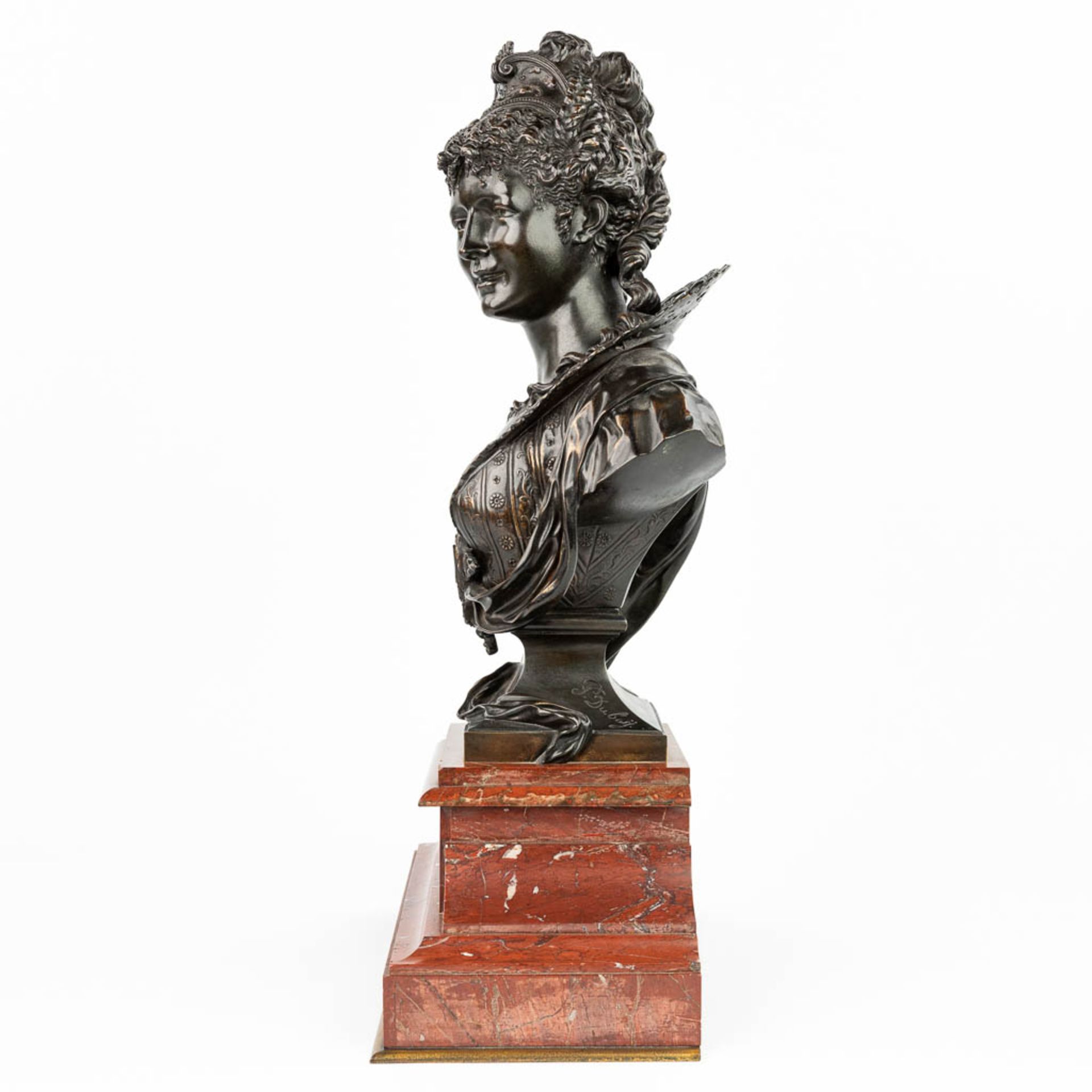 Paul DUBOIS (1829-1905) 'Beatrix' a bronze bust, mounted on a red marble base. (H:59cm) - Image 3 of 11
