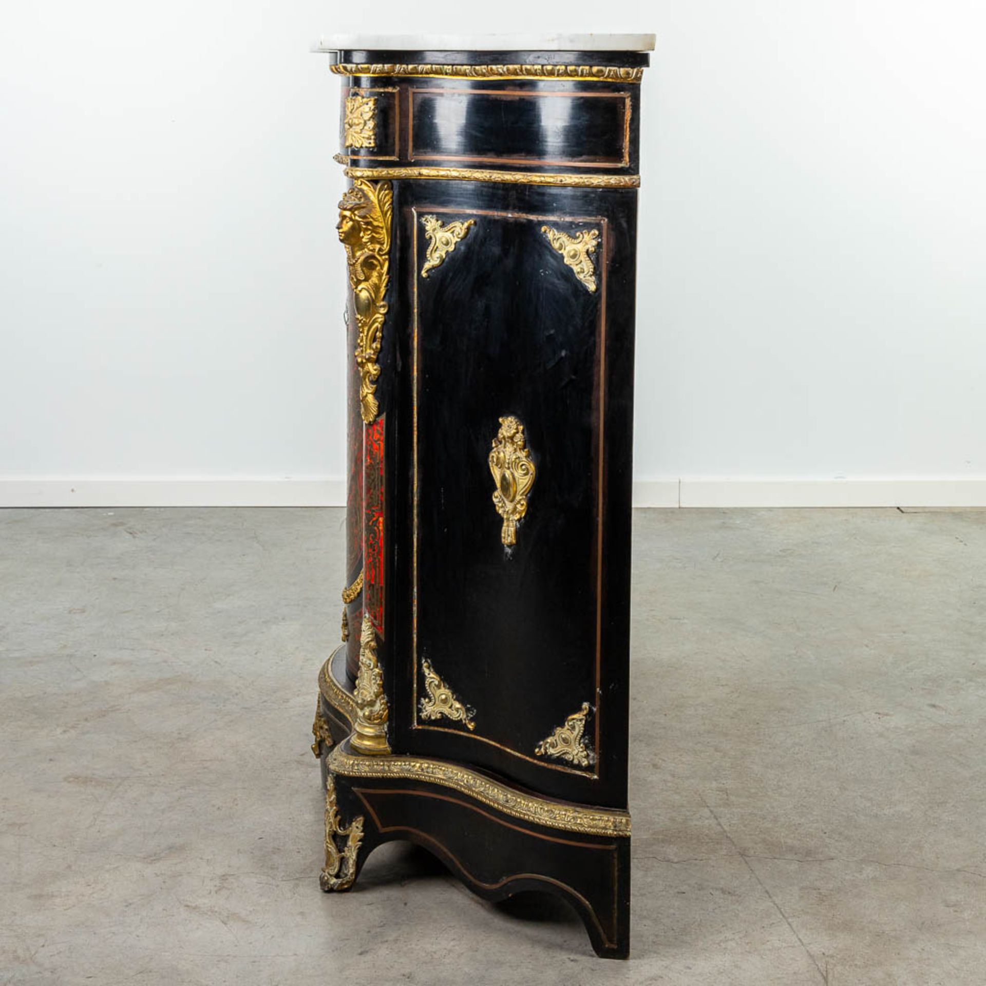 A cabinet with marble top made in Napoleon 3 style, mounted with bronze and finished with boulle tor - Image 3 of 18