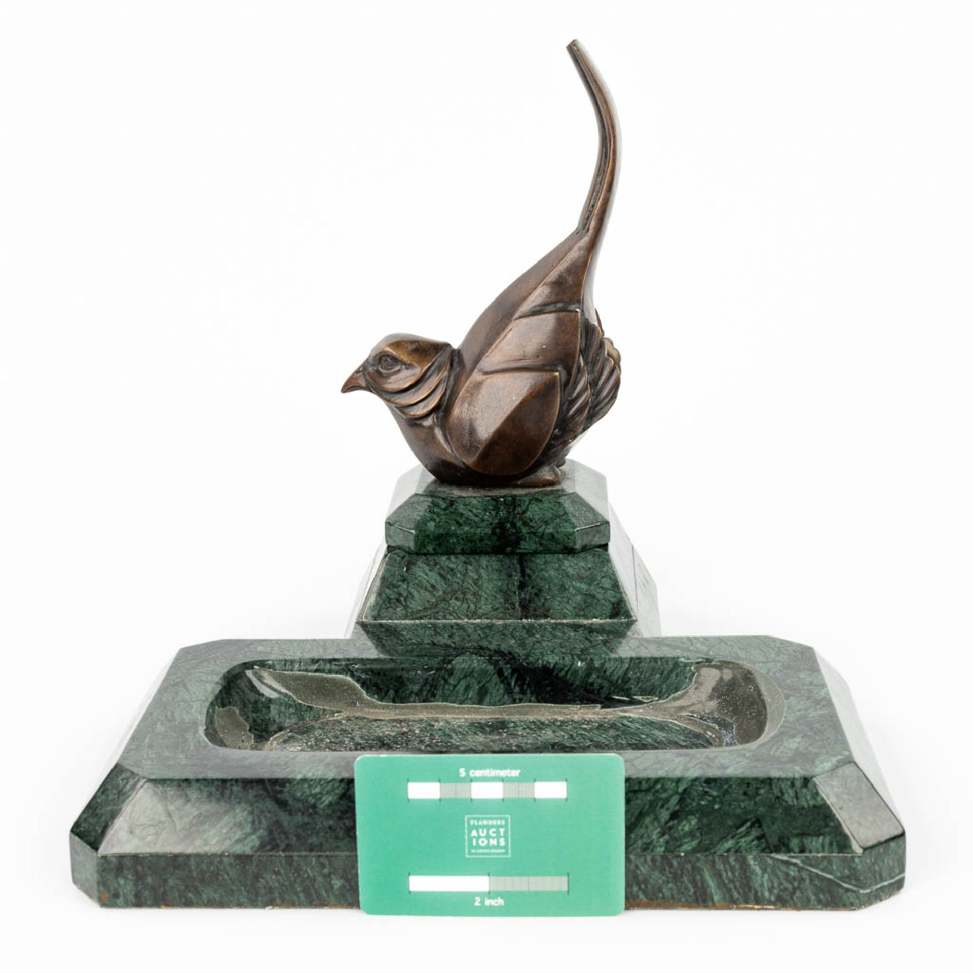 A 'Vide Poche' made of marble with a bird made of bronze in art deco style. - Image 3 of 10