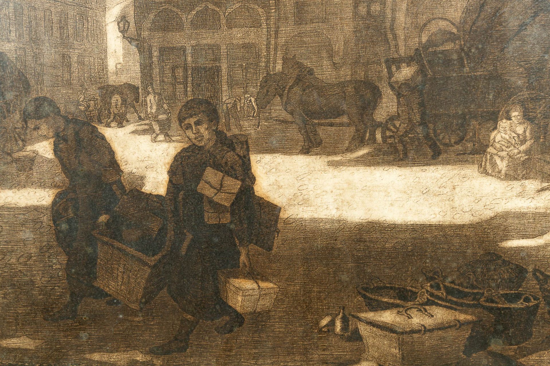 Francois PYCKE (1890-1960) 'Place de L'Ecluse à Gand, Jour de marché', an etching. (70 x 57 cm) - Image 6 of 8