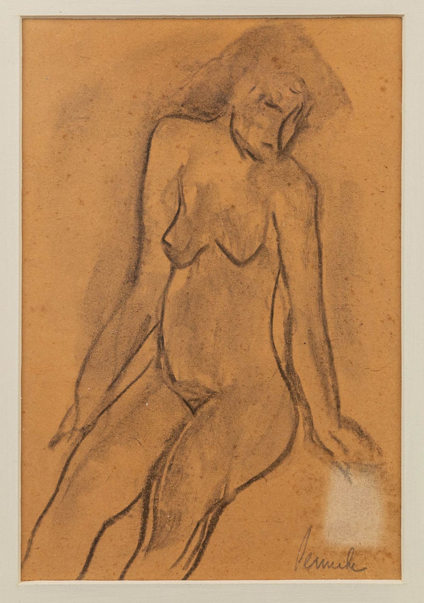 Constant PERMEKE (1886-1952) 'sitting naked' a drawing, pencil on paper. (17 x 25 cm) - Image 9 of 10