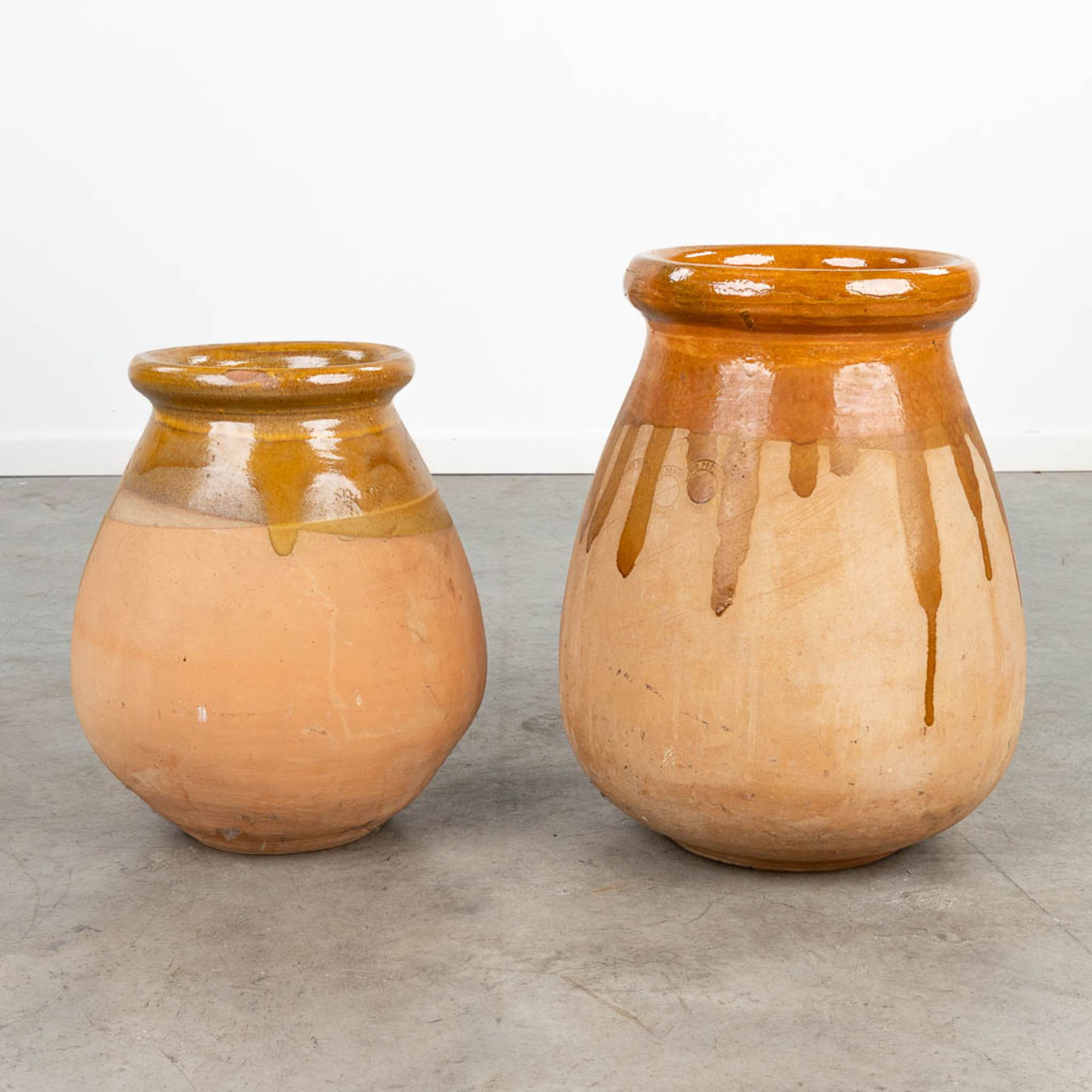 A set of 2 'Biot' pots, made of glazed earthenware. France. (H:52cm) - Image 9 of 9