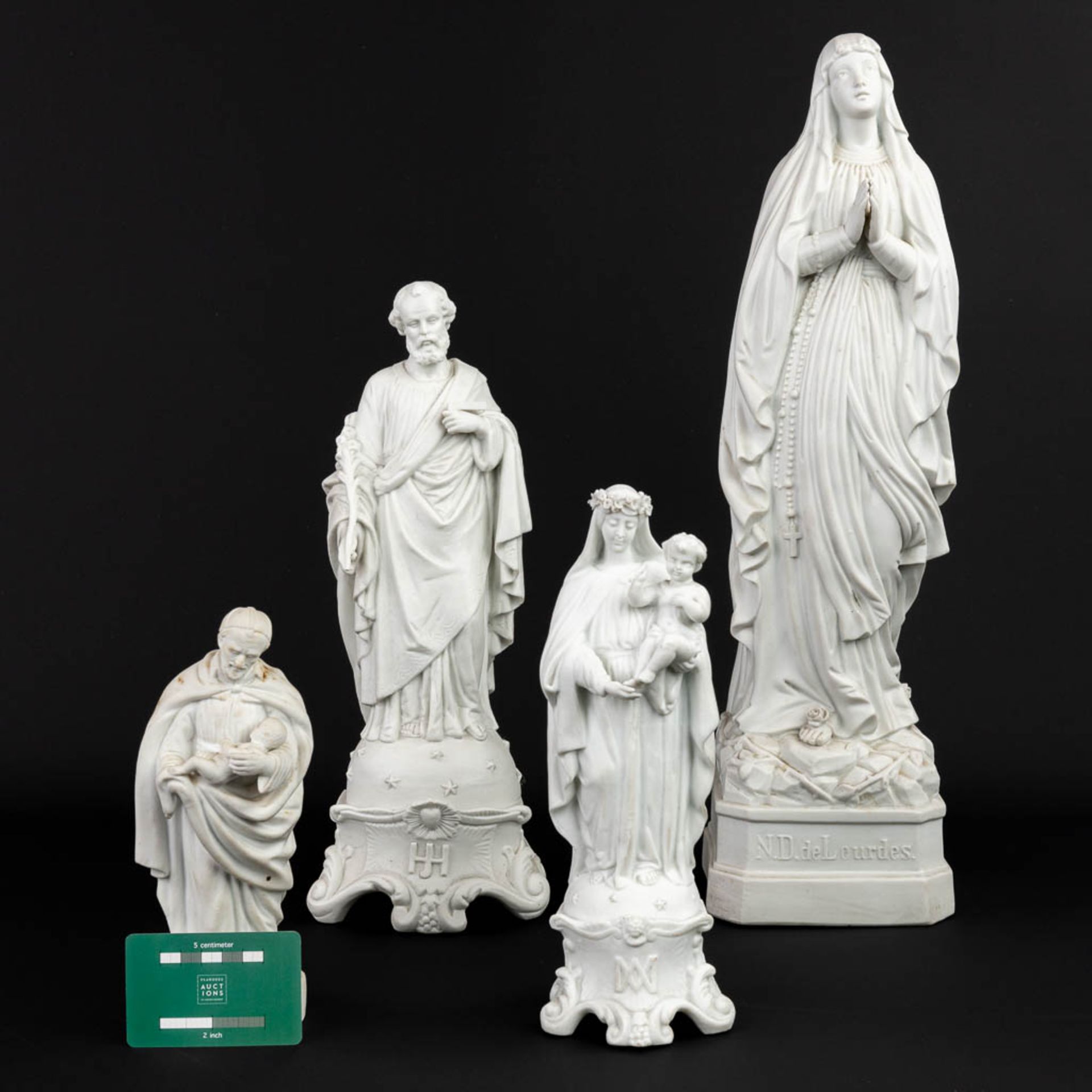A collection of 4 biscuit porcelain statues of holy figurines. (H:52,5cm) - Image 2 of 16