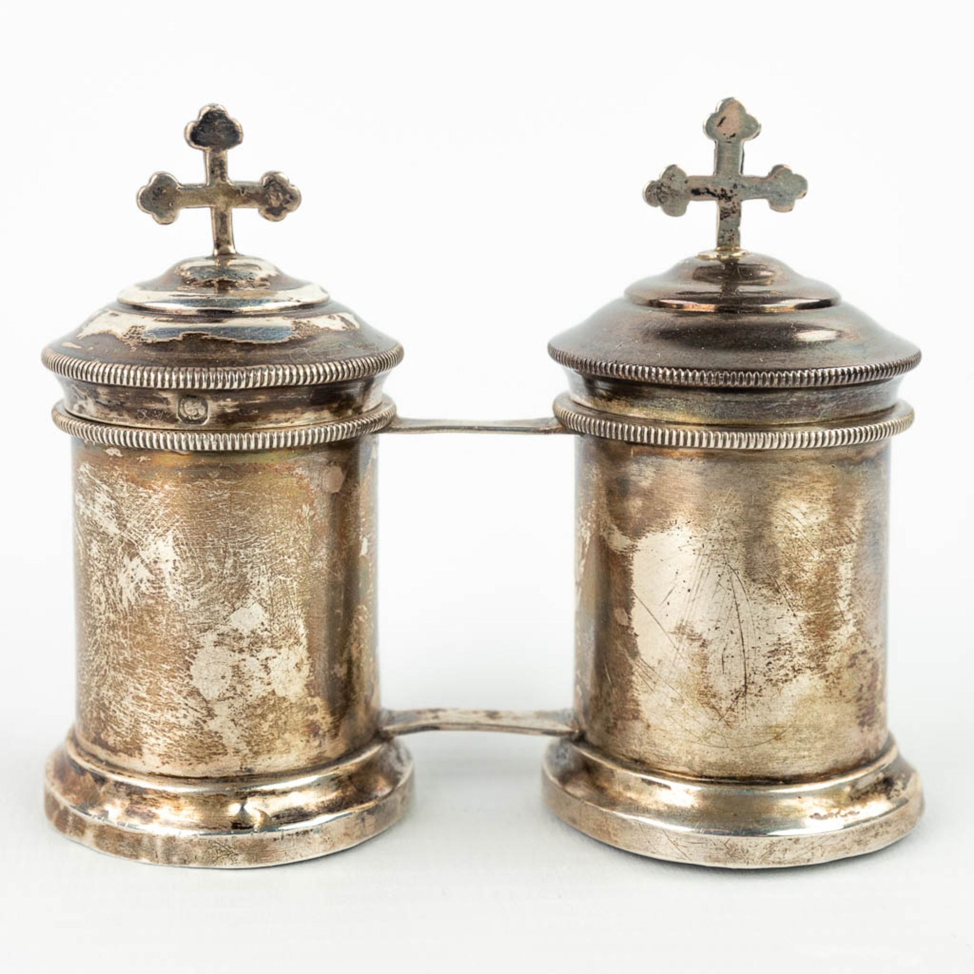 A collection of silver and silver plated items: Chrismatorium, Staff of Our Lady, Two crowns and a p - Image 9 of 19