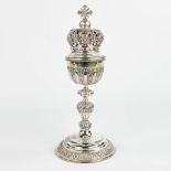 A ciboria made of silver with an open-worked crown. Marked with double Janus, 833/1000. 508g. (H:32c