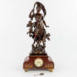 Henry KOSSOWSKI (1855-1921) A mantle clock made of red marble with a statue made of spelter and deco