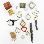 A collection of 10 pocket watches, 2 wristwatches and an officer's clock marked Junghans.