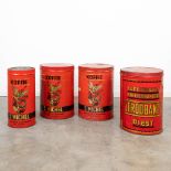 A collection of 4 large tin cans 'Koffie Sint Michiel' and 'Elektrische koffiebranderij Stroobant, D