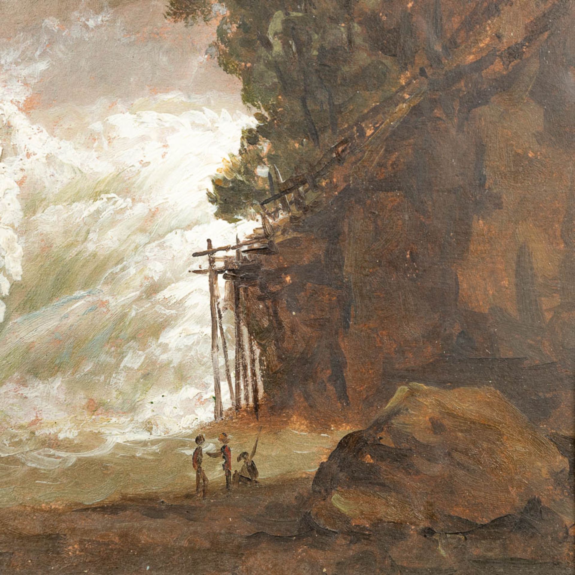 Henri VAN ASSCHE (1774-1841) 'The Waterfall' a painting, oil on paper. (26 x 20 cm) - Image 3 of 7