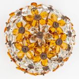 A vintage ceiling lamp, made of glass flowers. (H:14cm)