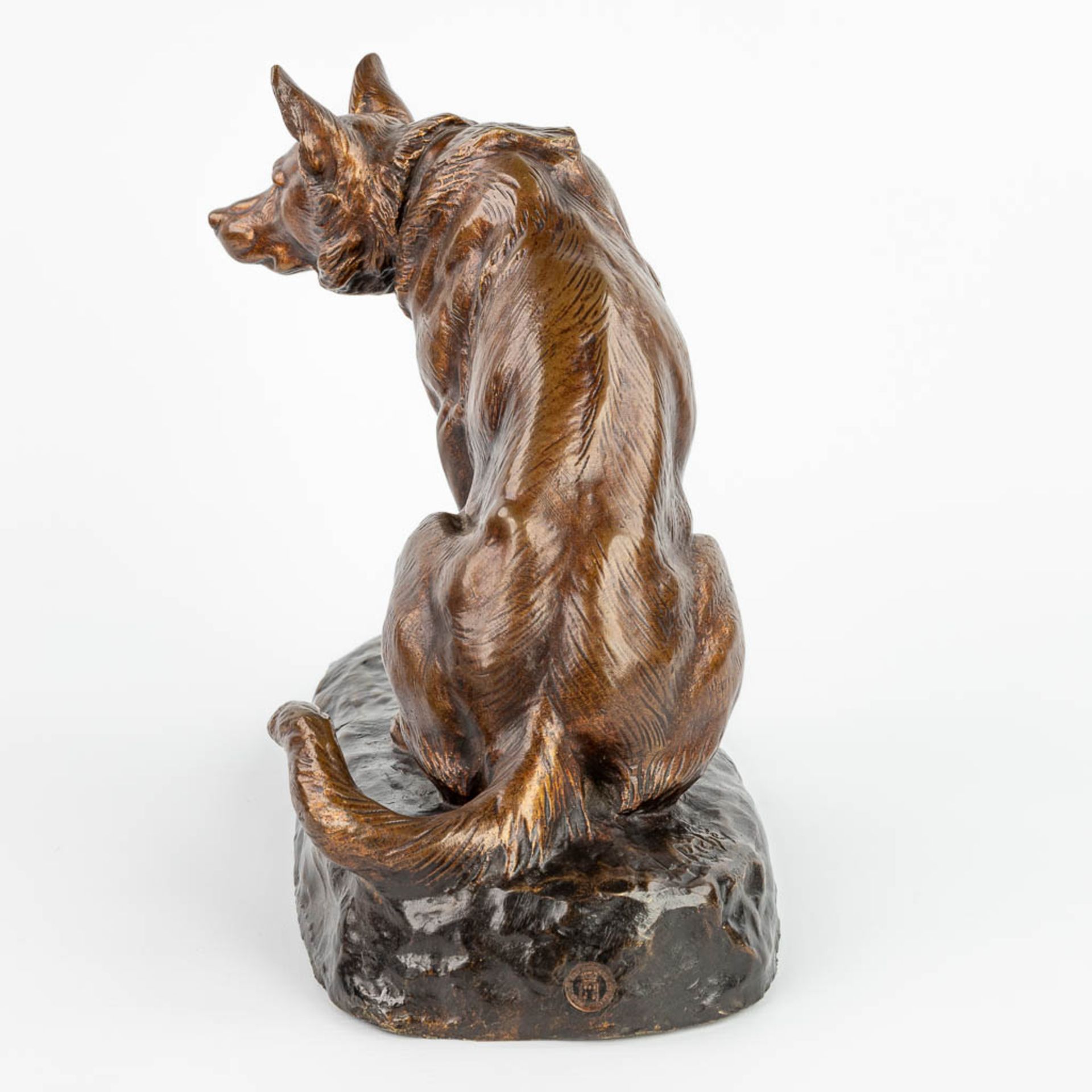 Louis RICHƒ (1877-1949) German Shephard, a bronze statue of a seated dog with a foundry mark. (H:27c - Image 4 of 11