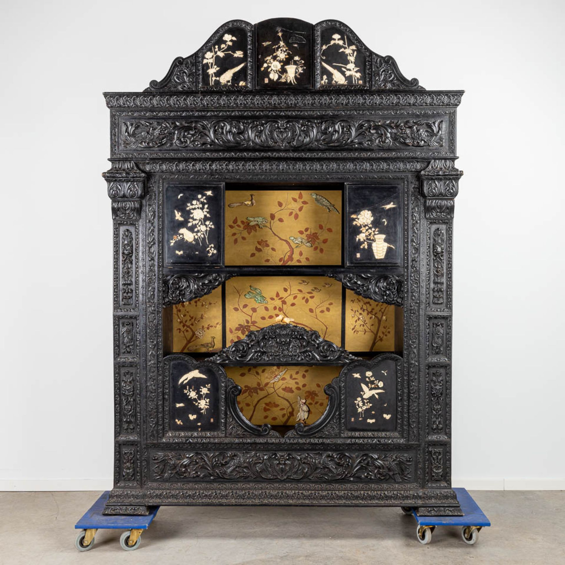 A large Chinese cabinet finished with bone and mother of pearl. (H:245cm) - Image 4 of 15
