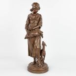 Pierre Louis DƒTRIER (1822-1897) 'Retour des champs' a bronze statue of a young girl with a goat. (H