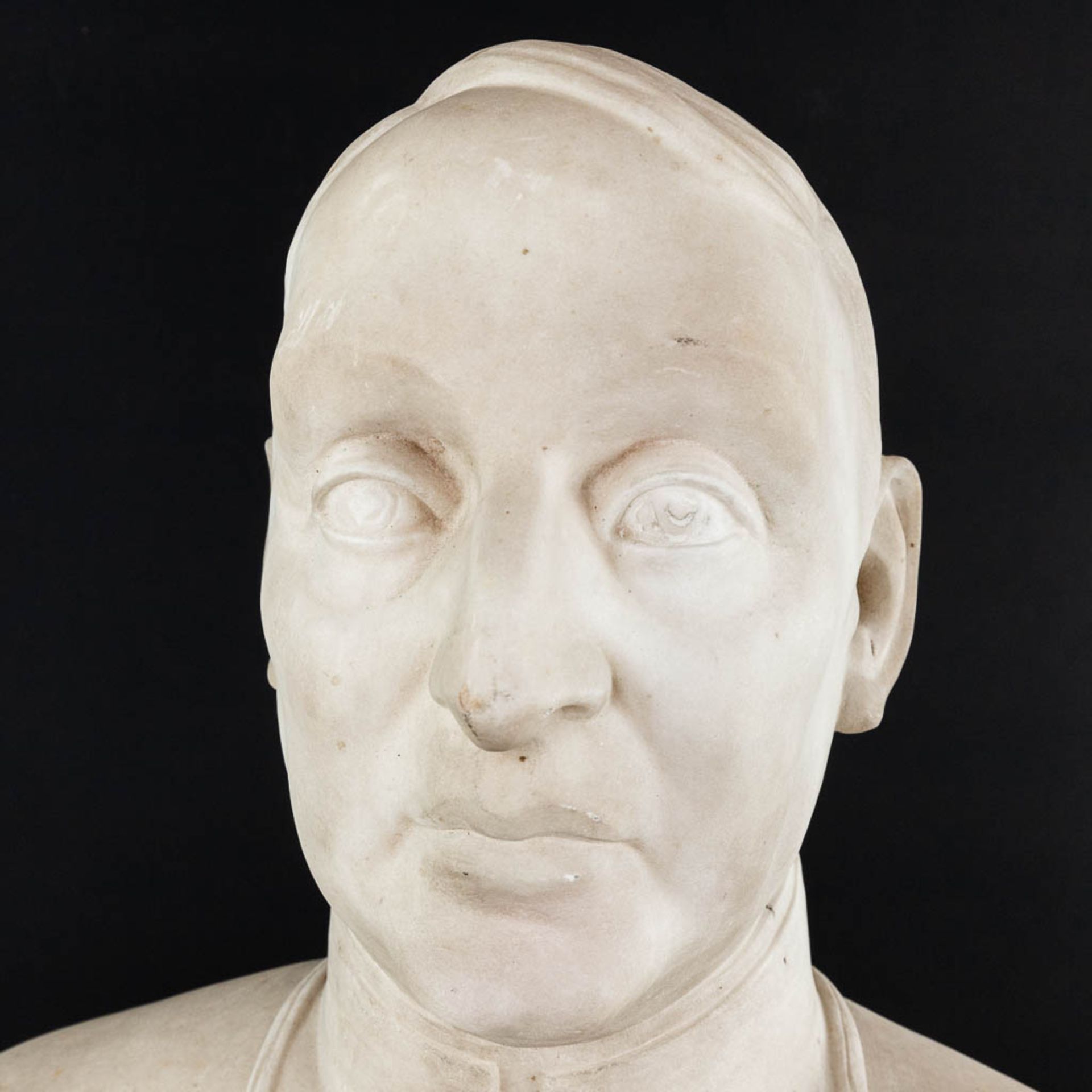 André FONTAINE (XIX-XX) 'Buste of a Cardinal' a statue made of sculptured Carrara marble. (H:60cm) - Image 5 of 10