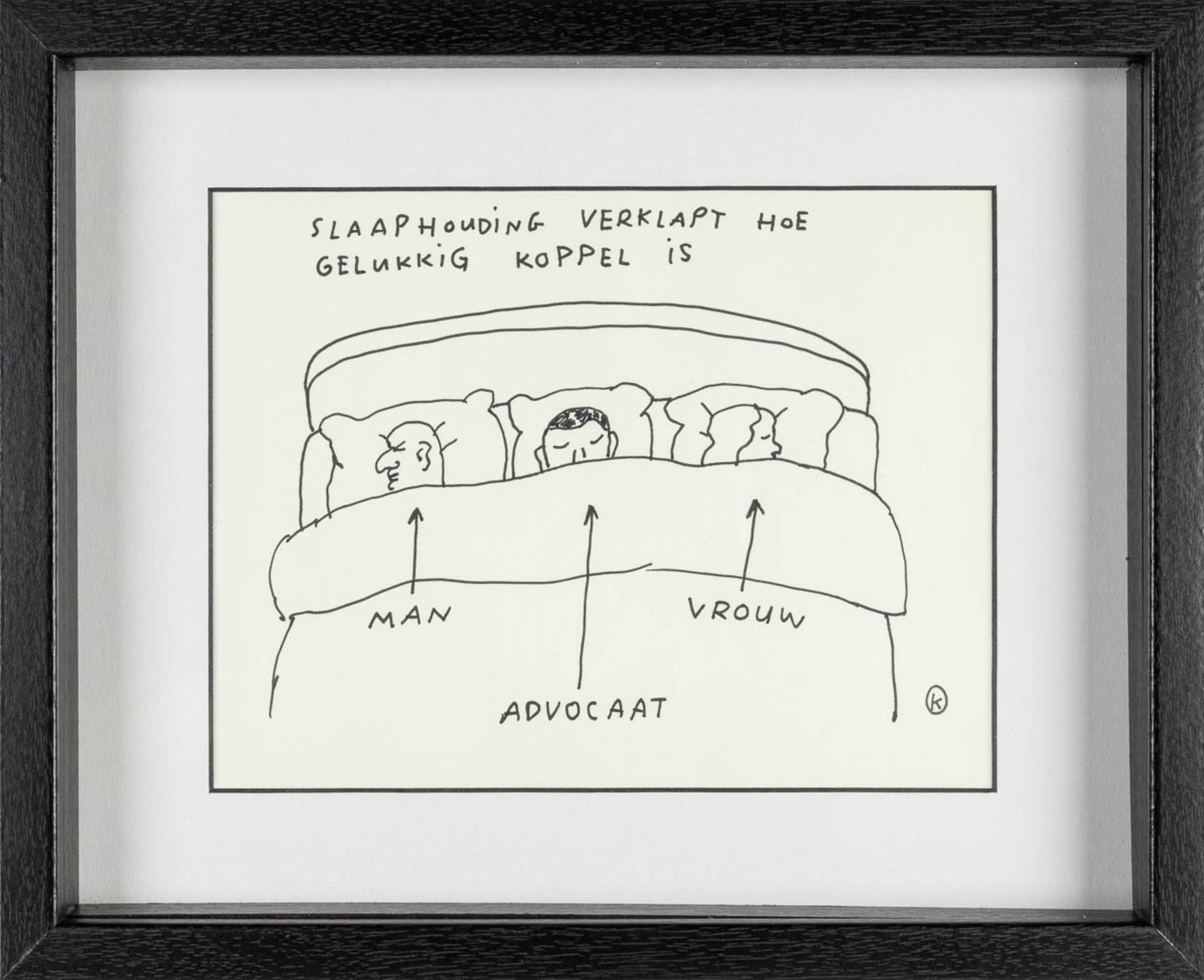 KAMAGURKA (1956) 'Slaaphouding verklapt hoe gelukkig koppel is', a drawing, pen on paper. (21 x 16 c - Image 3 of 5