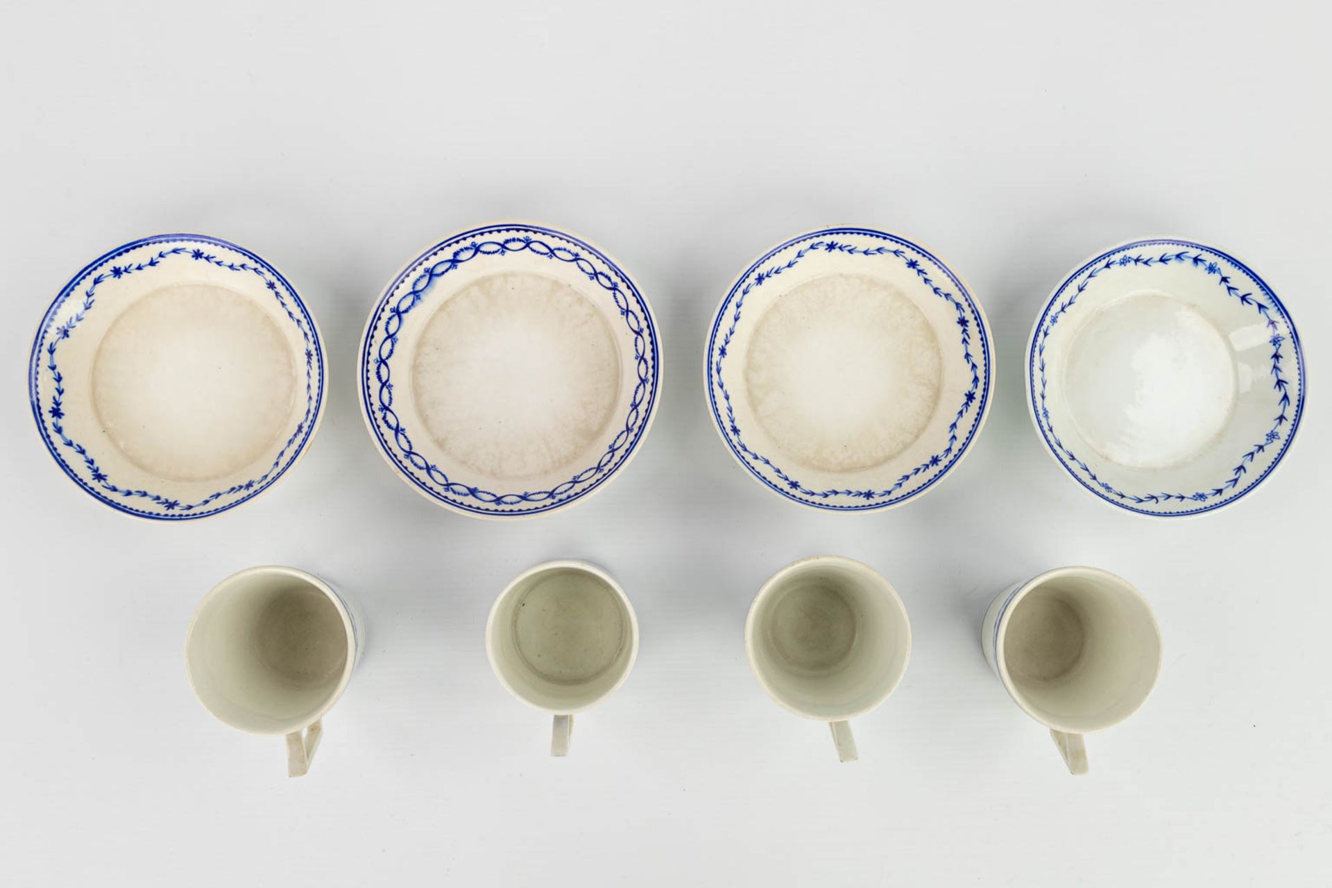 A collection of 3 plates, 4 cups and saucers made in Doornik. The first half of the 19th century. - Image 9 of 12